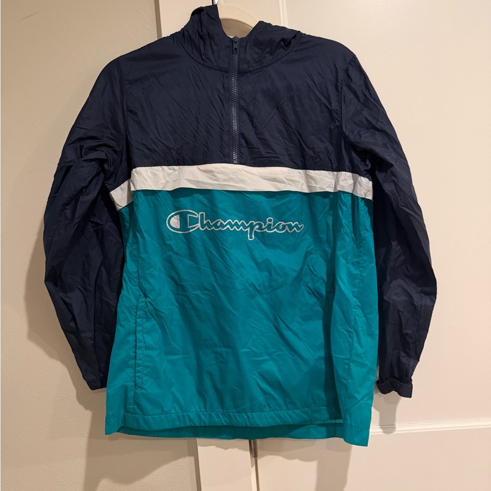 Champion Teal, Navy & White Hooded Windbreaker